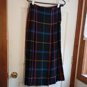 Blue and Green Maxi A-Line Skirt with Pleats